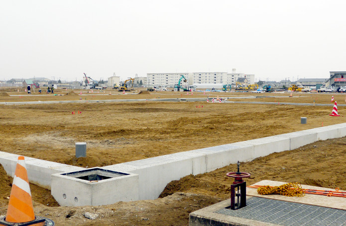 Landfill work north of Higashi Yamoto Station, where new residential areas will be built