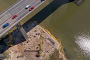 The foundation work site of construction of a southbound bridge.