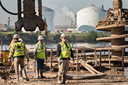 We drill down 270 feet of the ground next to the canal which requires high technics.