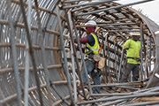 The rebar cage that will be embedded into a 96-inch diameter hole.