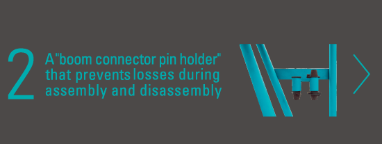 A "boom connector pin holder" that prevents losses during assembly and disassembly