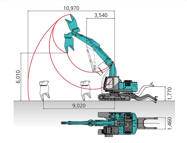 SK210D Working Ranges Vehicle dismantling machine